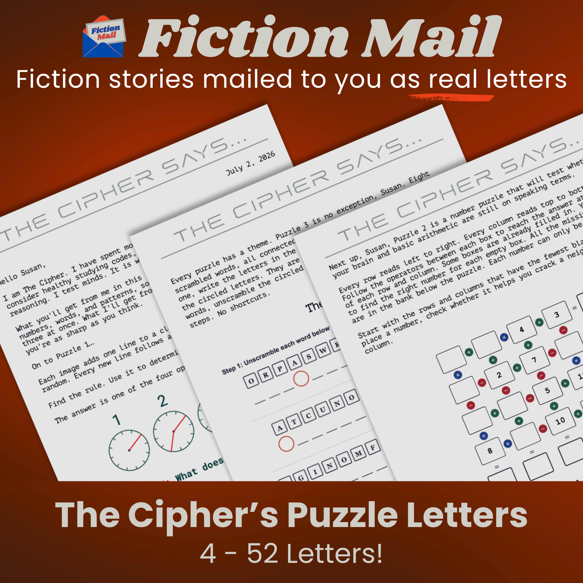 Word, number, and pattern logic puzzles sent as weekly letters - The Cipher's Puzzle Letters