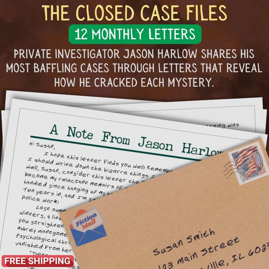 Personalized Closed Case Files letter from Jason with realistic handwriting next to addressed envelope