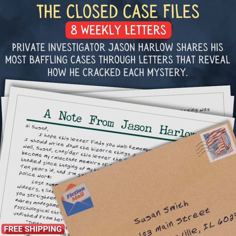 Personalized Closed Case Files letter from Jason with realistic handwriting next to addressed envelope
