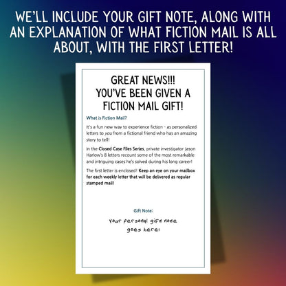 Sample gift note for a Fiction Mail series