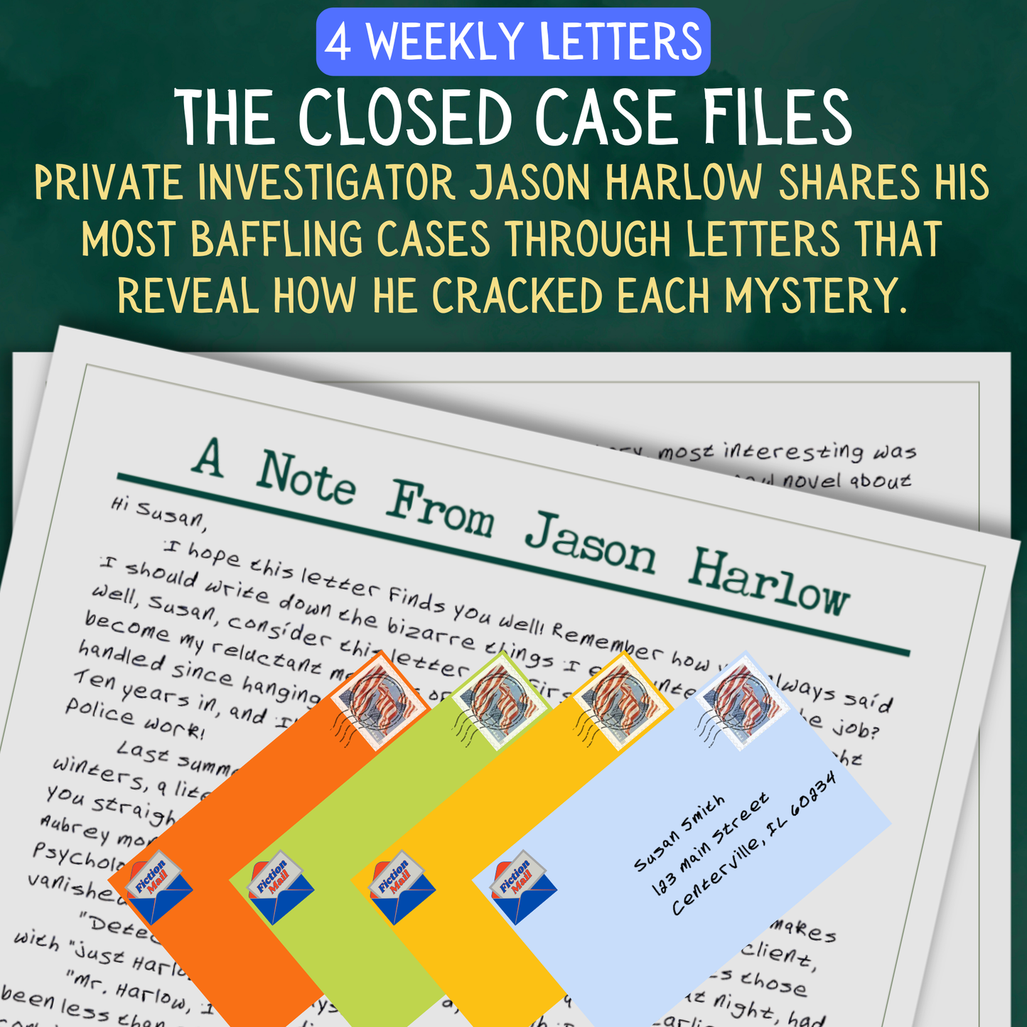 Promotional Graphic for Fiction Mail Closed Case Files Series of Stories as Letters