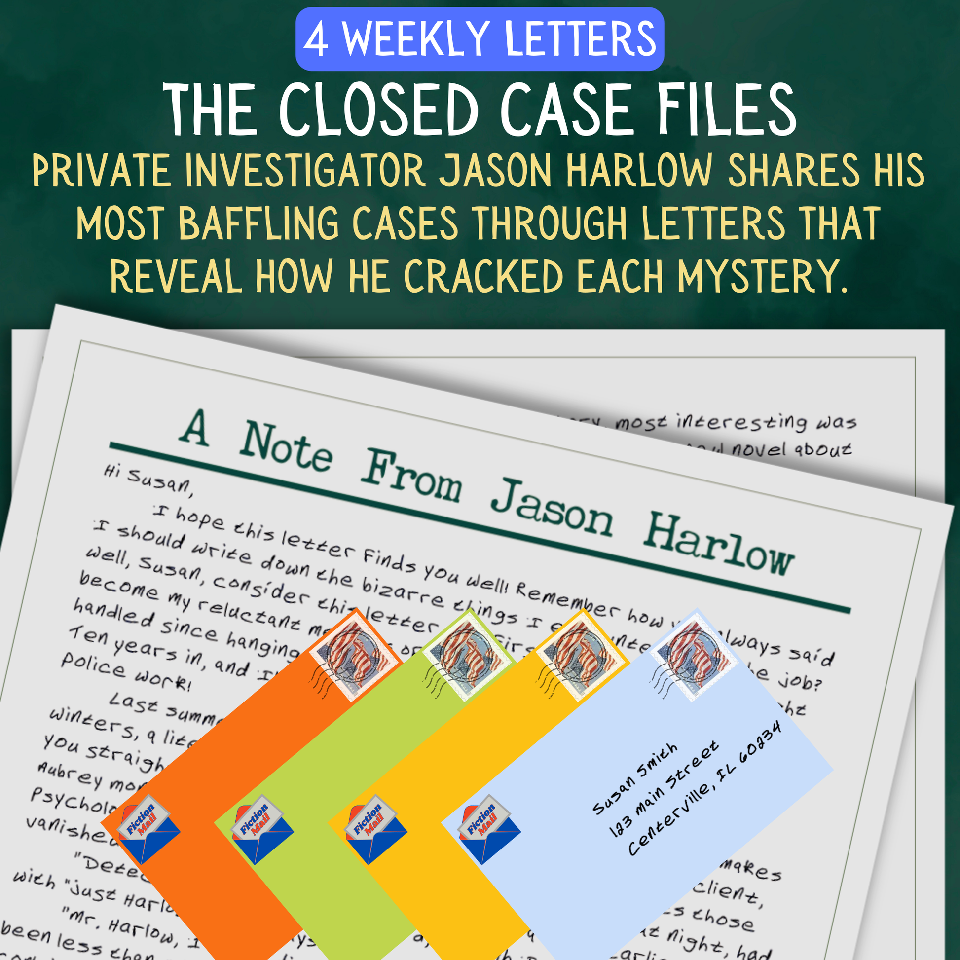 Promotional Graphic for Fiction Mail Closed Case Files Series of Stories as Letters