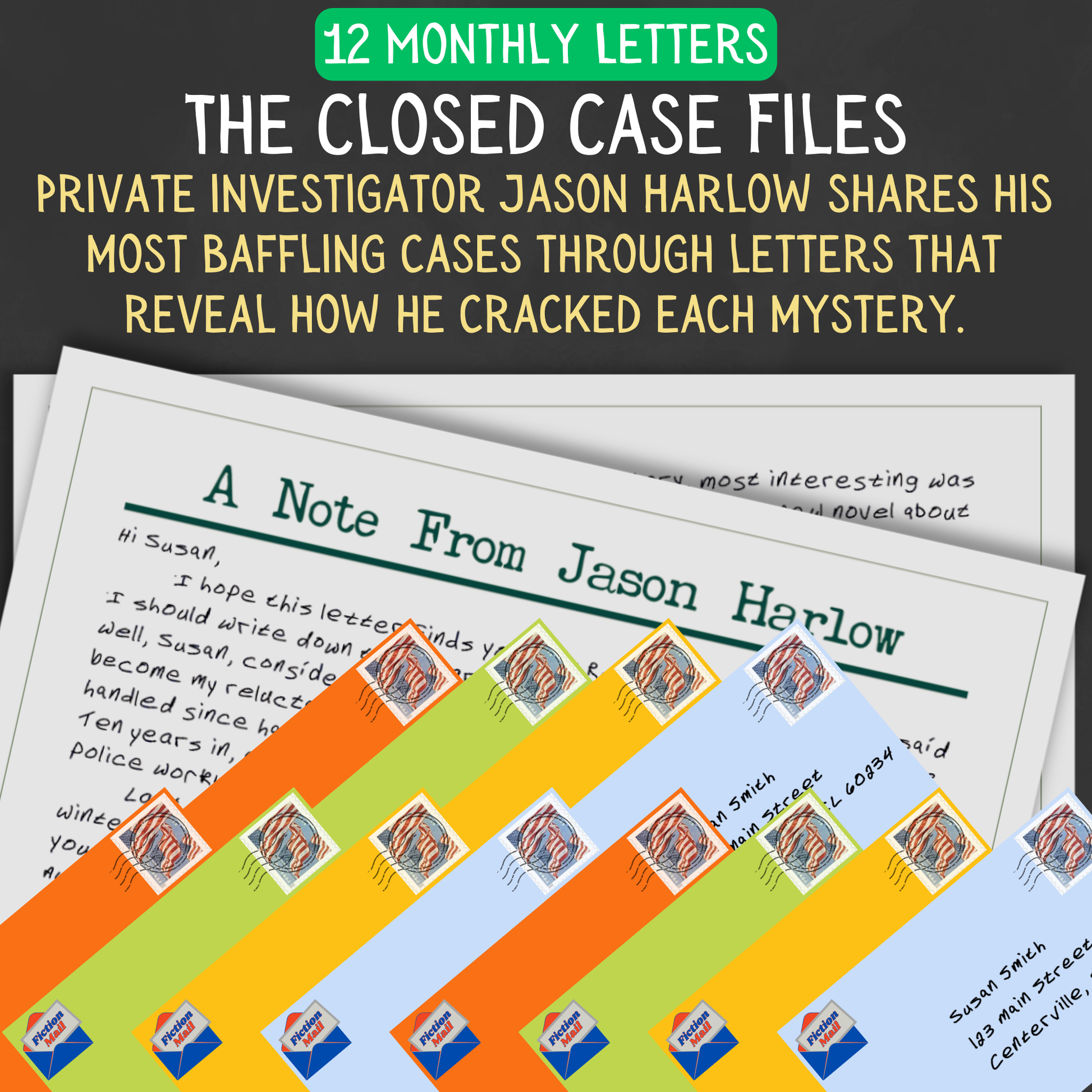 Promotional Graphic for Fiction Mail Closed Case Files Series of Stories as Letters