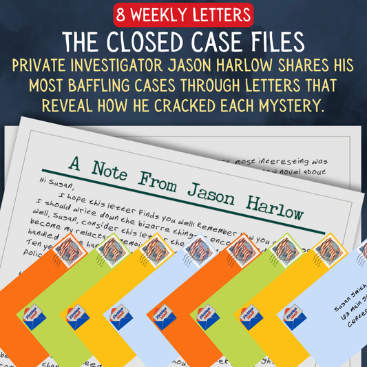 Promotional Graphic for Fiction Mail Closed Case Files Series of Stories as Letters