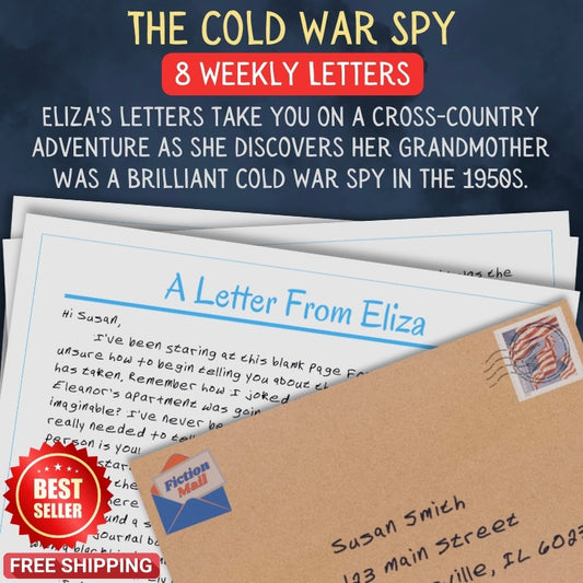 Personalized Cold War Spy letter from Eliza with realistic handwriting next to addressed envelope

