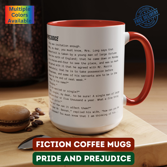 Fiction Coffee Mugs | Pride and Prejudice Mug | Classic Opening Passage | Book Lover Gift