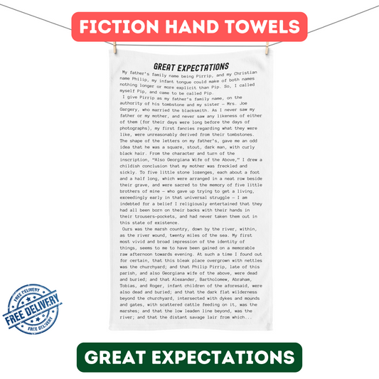 Fiction Towels | Great Expectations Hand Towel | Classic Opening Passage | Book Lover Gift