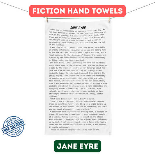 Fiction Towels | Jane Eyre Hand Towel | Classic Opening Passage | Book Lover Gift