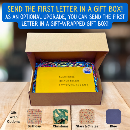 Fiction Mail letter in a gift box, with gift wrapping options shown