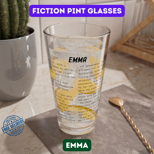 Fiction Pint Glass | Emma Pint Glass | Classic Opening Passage | Book Lover Gift