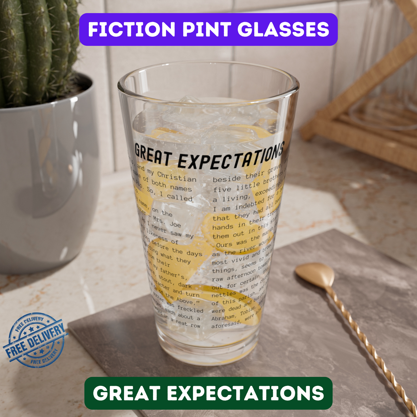 Fiction Pint Glass | Great Expectations Pint Glass | Classic Opening Passage | Book Lover Gift