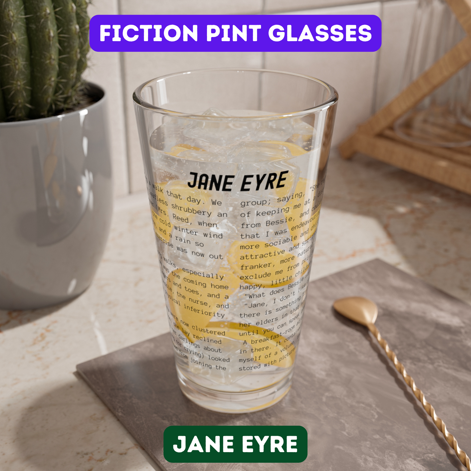 Fiction Pint Glass | Jane Eyre Pint Glass | Classic Opening Passage | Book Lover Gift