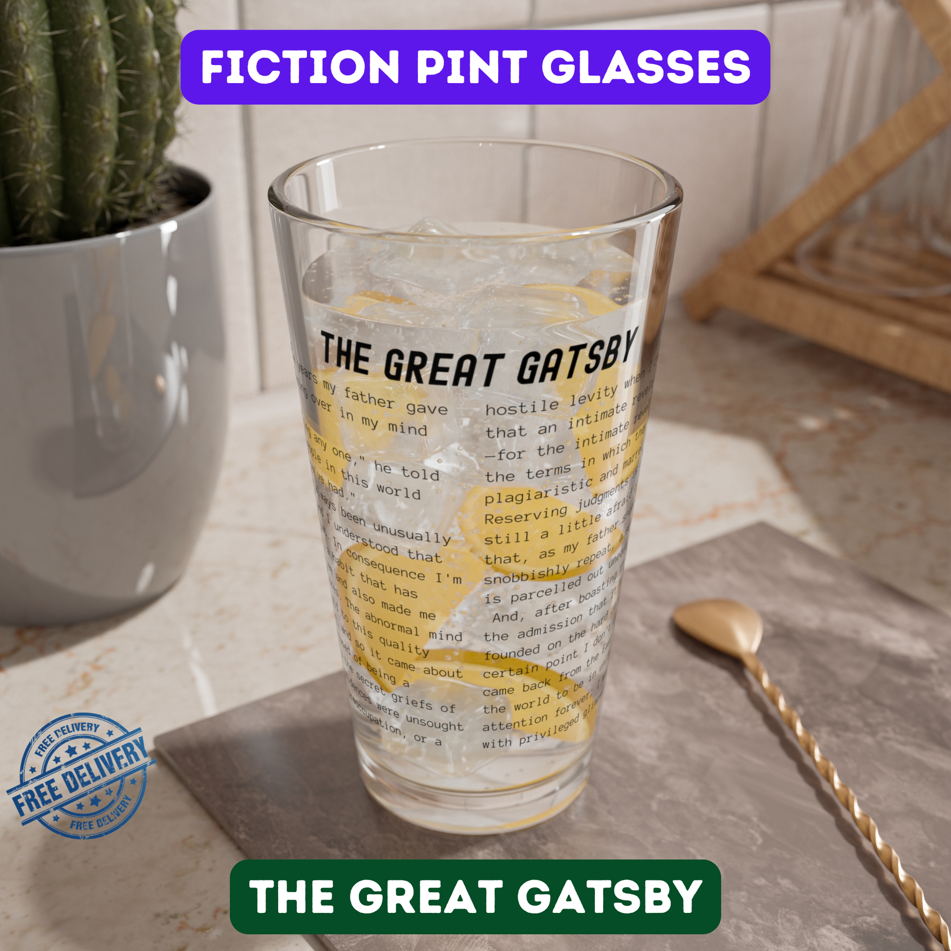 Fiction Pint Glass | The Great Gatsby Pint Glass | Classic Opening Passage | Book Lover Gift