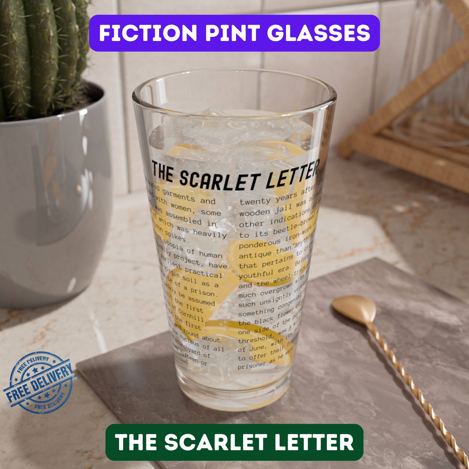 Fiction Pint Glass | The Scarlet Letter Pint Glass | Classic Opening Passage | Book Lover Gift