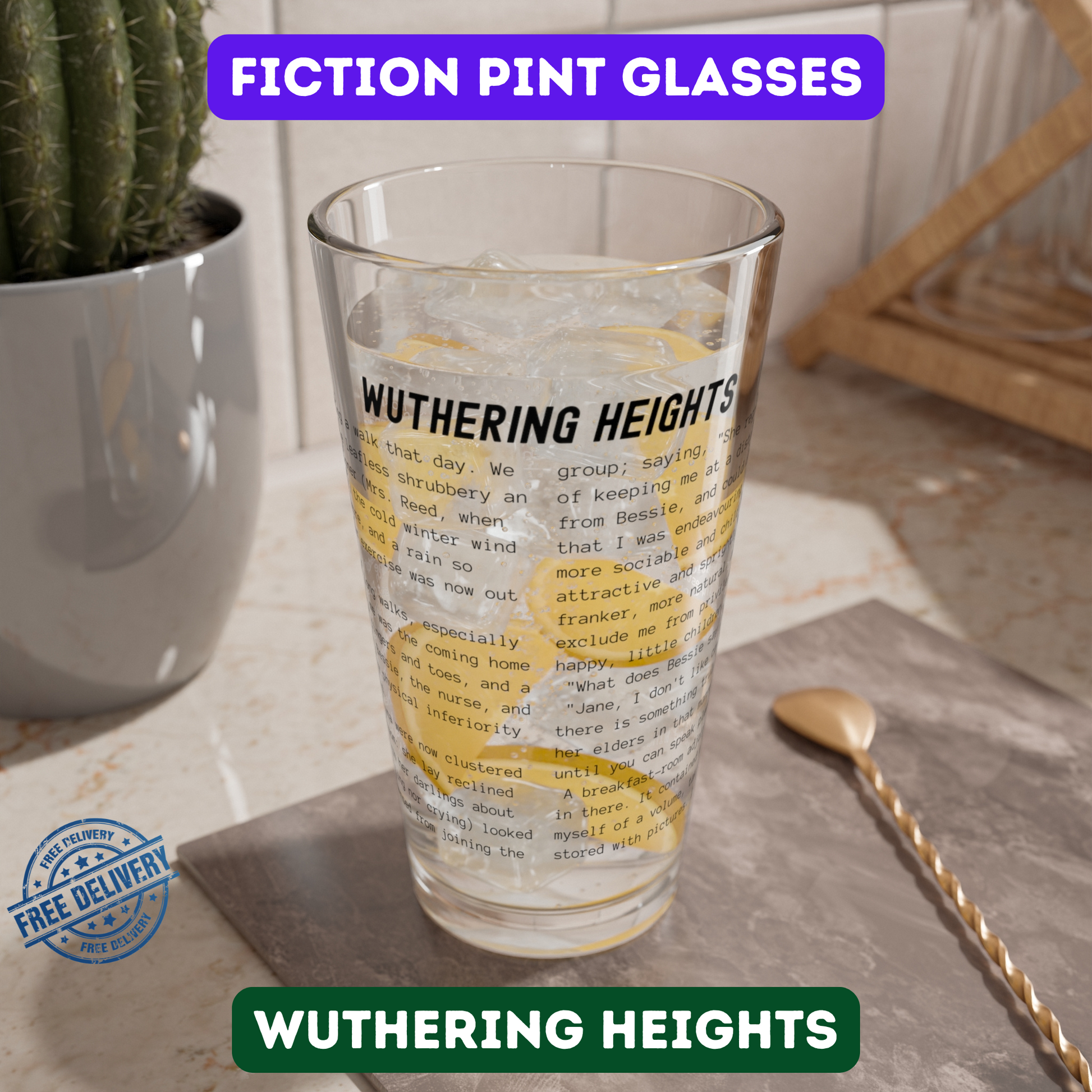 Fiction Pint Glass | Wuthering Heights Pint Glass | Classic Opening Passage | Book Lover Gift