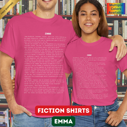 Fiction Shirts | Emma Literary T-Shirt | Classic Opening Passage | 100% Cotton Shirt | Book Lover Gift