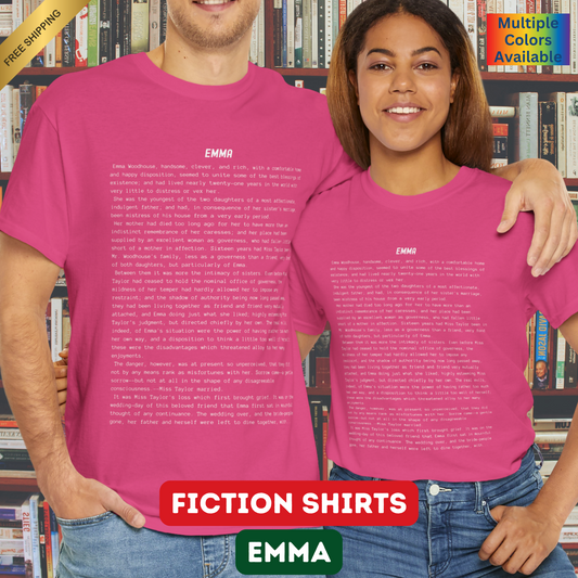 Fiction Shirts | Emma Literary T-Shirt | Classic Opening Passage | 100% Cotton Shirt | Book Lover Gift