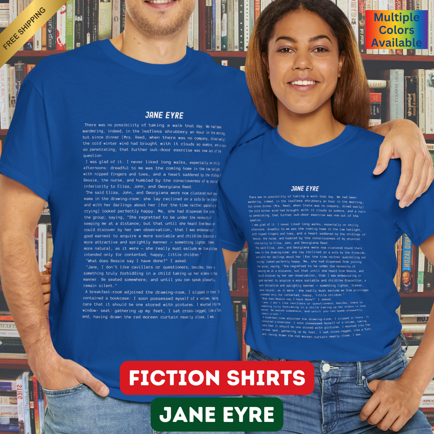 Fiction Shirts | Jane Eyre Literary T-Shirt | Classic Opening Passage | 100% Cotton Shirt | Book Lover Gift