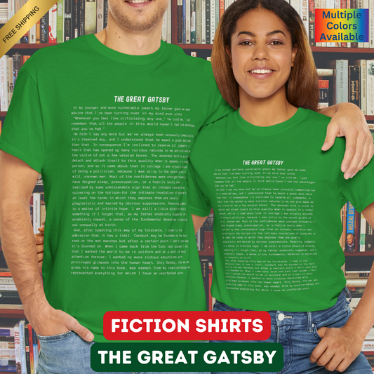 Fiction Shirts | The Great Gatsby Literary T-Shirt | Classic Opening Passage | 100% Cotton Shirt | Book Lover Gift