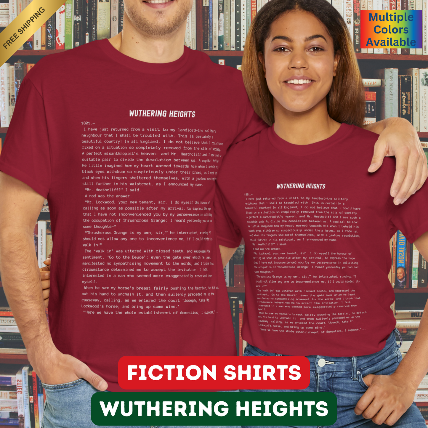 Fiction Shirts | Wuthering Heights Literary T-Shirt | Classic Opening Passage | 100% Cotton Shirt | Book Lover Gift