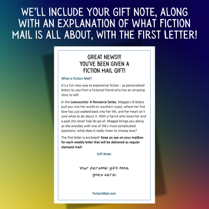 Sample gift note for a Fiction Mail series