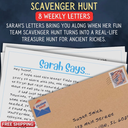 Personalized Scavenger Hunt  letter from Sarah with realistic handwriting next to addressed envelope
