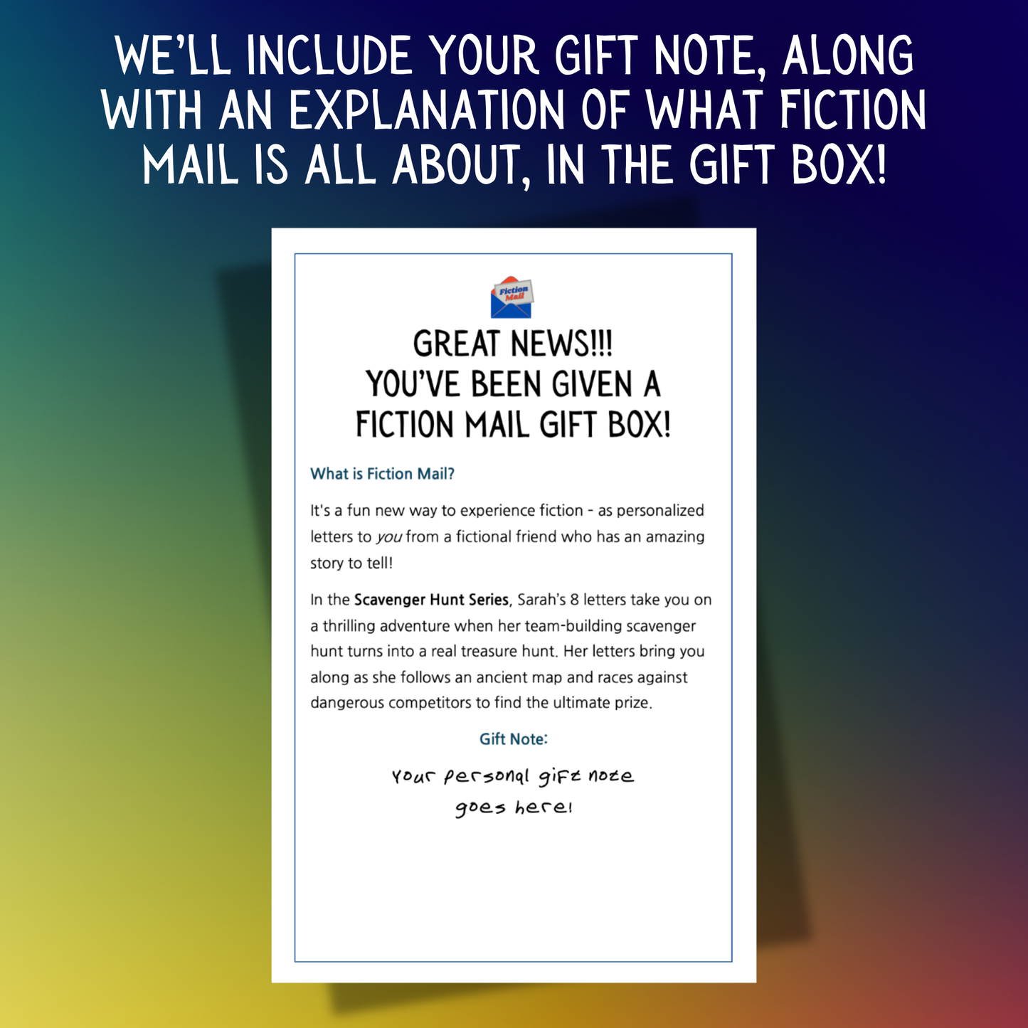 Scavenger Hunt Fiction Gift Box Personal Gift Note