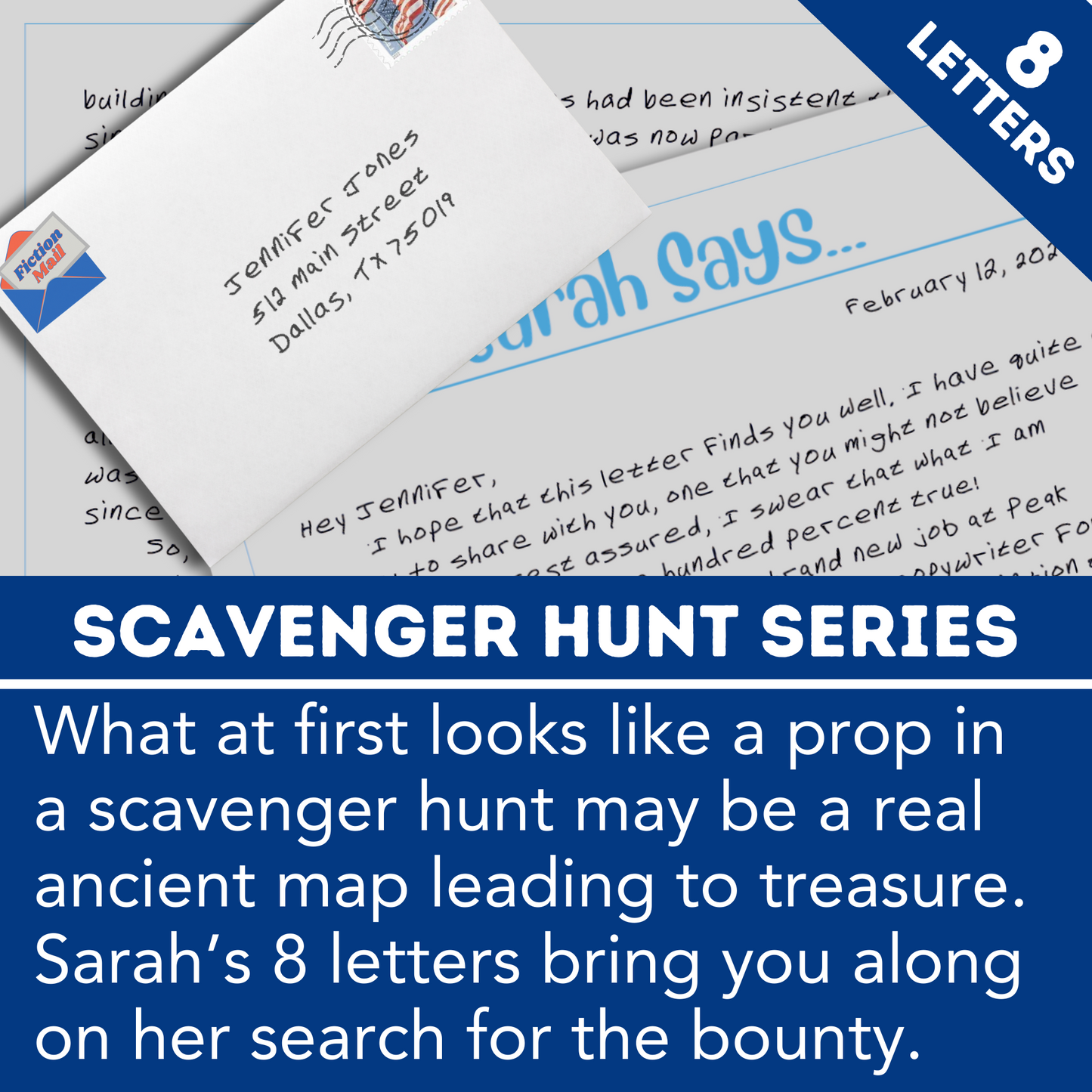Scavenger Hunt Series of Fiction Mail - join Sarah on her hunt for hidden treasure as she writes you 8 weekly letters.
