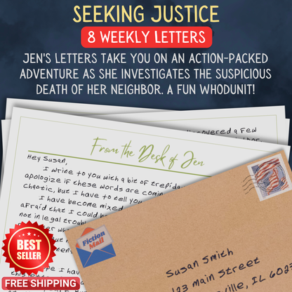 Promotional Graphic for Fiction Mail Seeking Justice Series of Stories as Letters