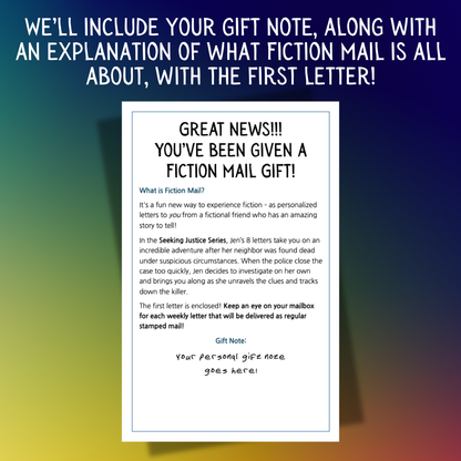 Example of a Gift Note for Fiction Mail Seeking Justice Series of Stories as Letters