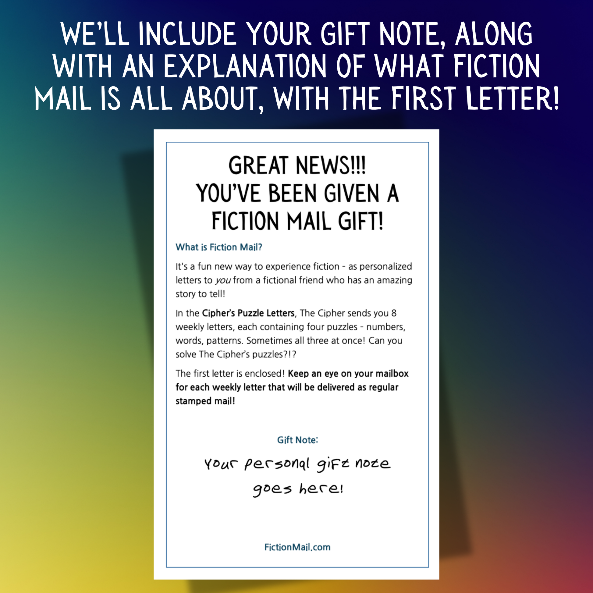 Gift note example for The Cipher's Puzzle Letters