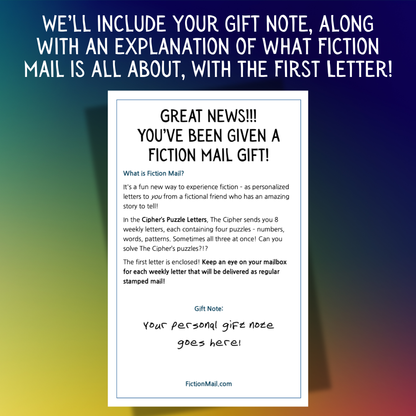 Gift note example for The Cipher's Puzzle Letters