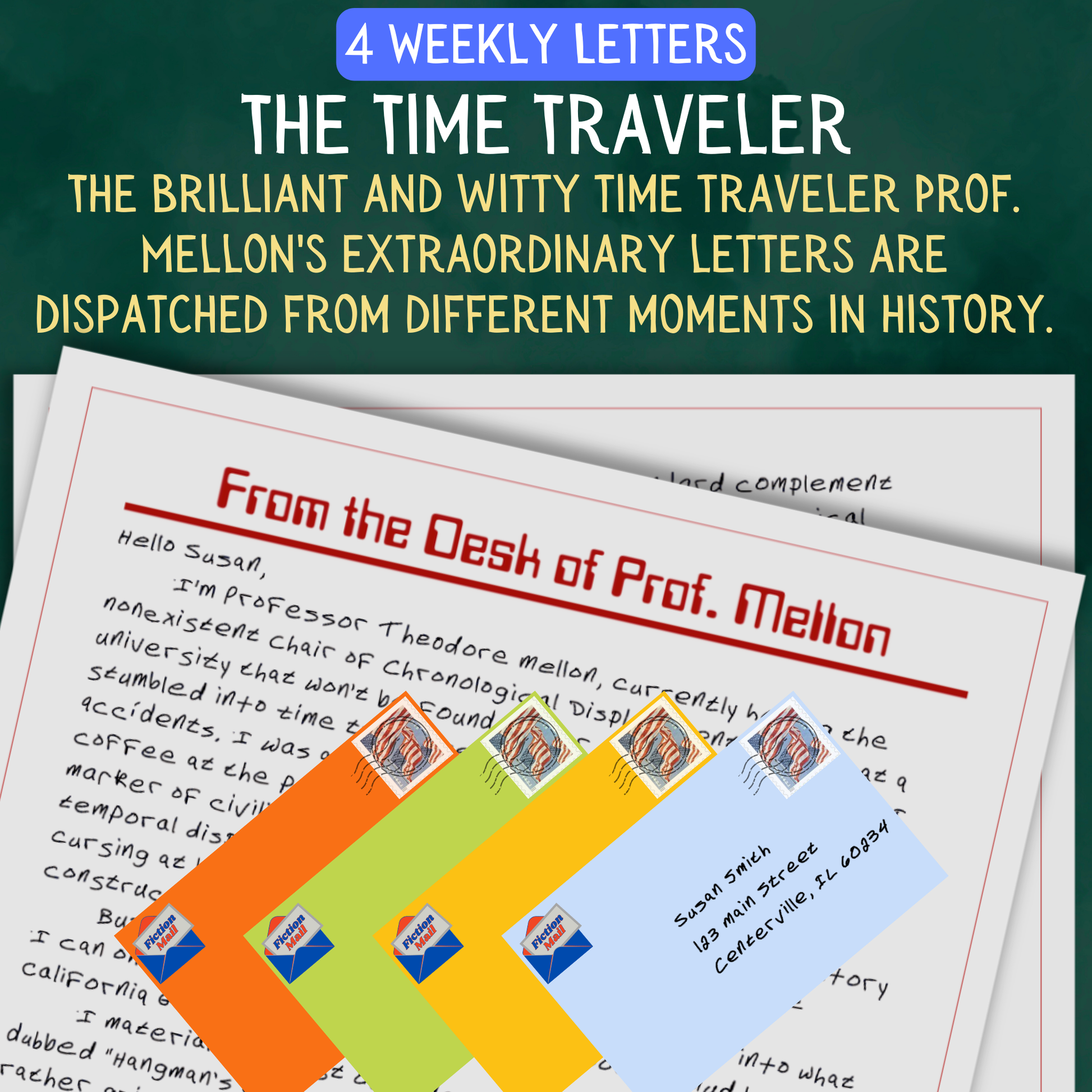 Promotional Graphic for Fiction Mail Time Traveler Series of Stories as Letters