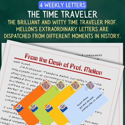 Promotional Graphic for Fiction Mail Time Traveler Series of Stories as Letters