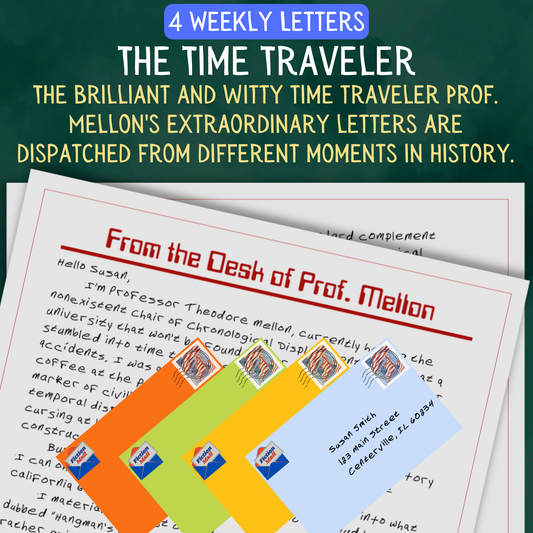 Promotional Graphic for Fiction Mail Time Traveler Series of Stories as Letters