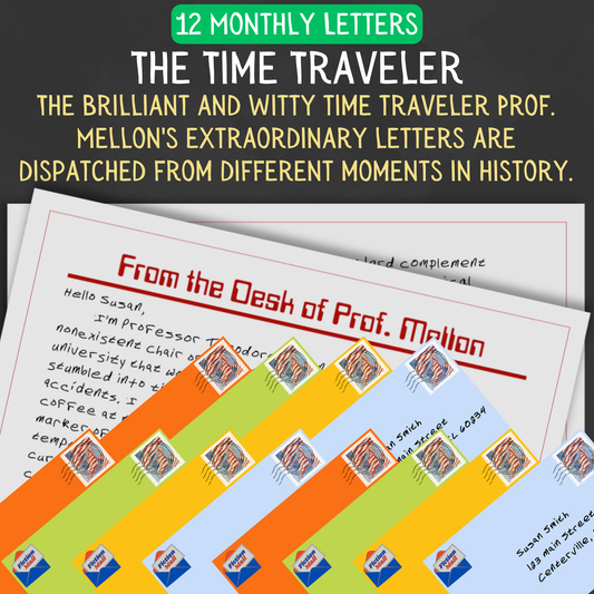 Promotional Graphic for Fiction Mail Time Traveler Series of Stories as Letters