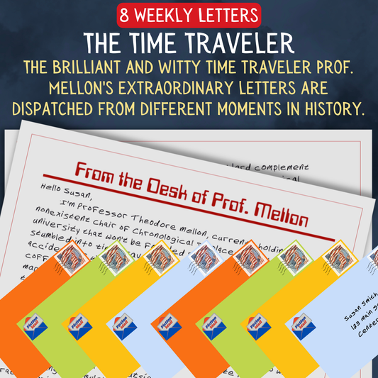 Promotional Graphic for Fiction Mail Time Traveler Series of Stories as Letters