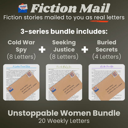Image of letters and envelopes in our custom handwriting font from the Unstoppable Women Bundle of Fiction Mail stories as letters.